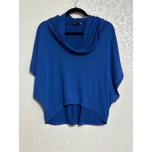 About a girl... Cowl Neck Top Dolman Sleeve High Low Hem Solid Blue Stretch Sz M